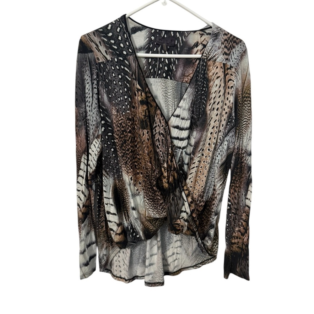 Hale Bob Feather Patterned Blouse in Brown and Black‎
